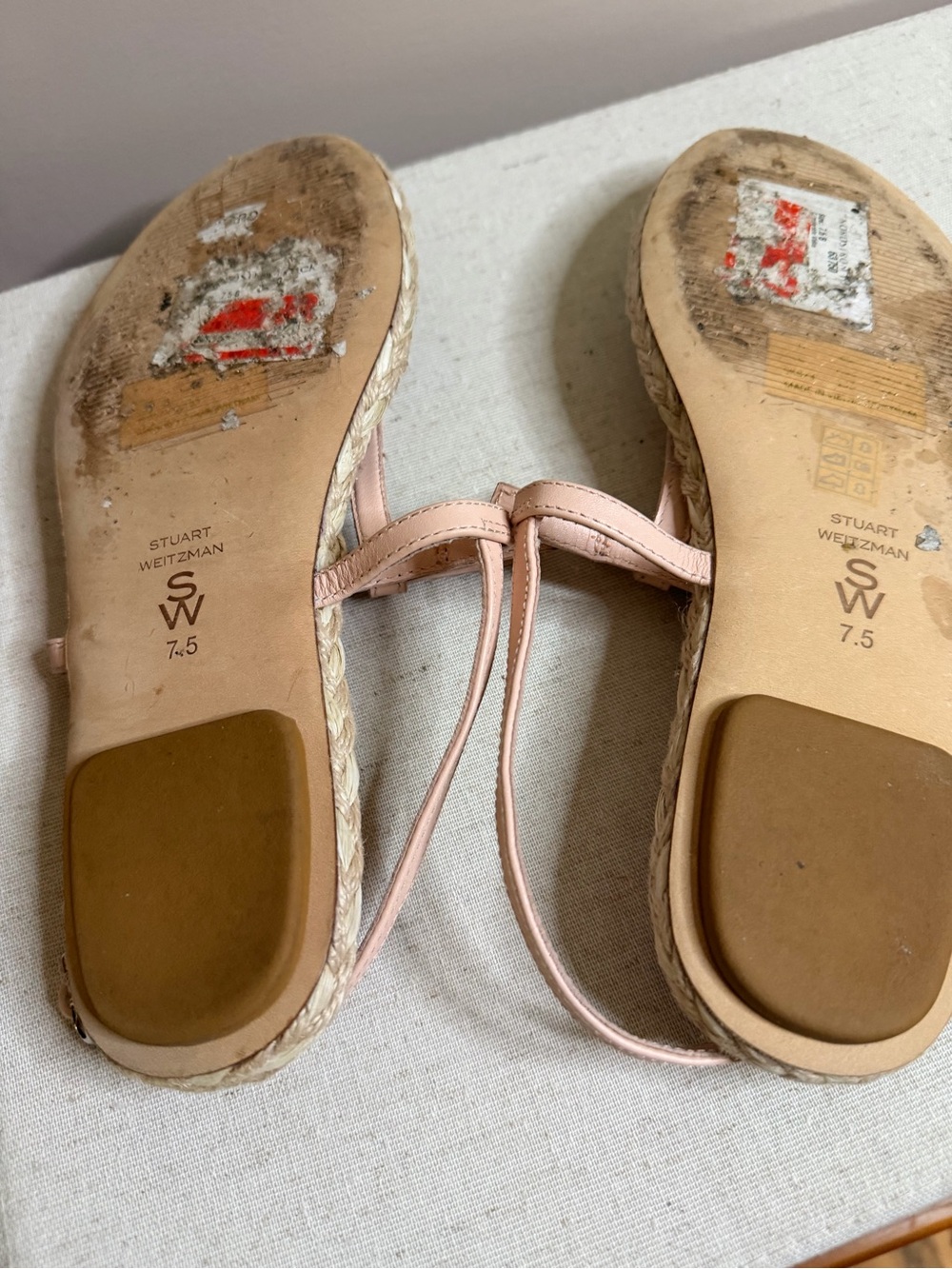 Stuart Weitzman Pale Pink Leather Espadrille Sandals - Picture 5 of 5